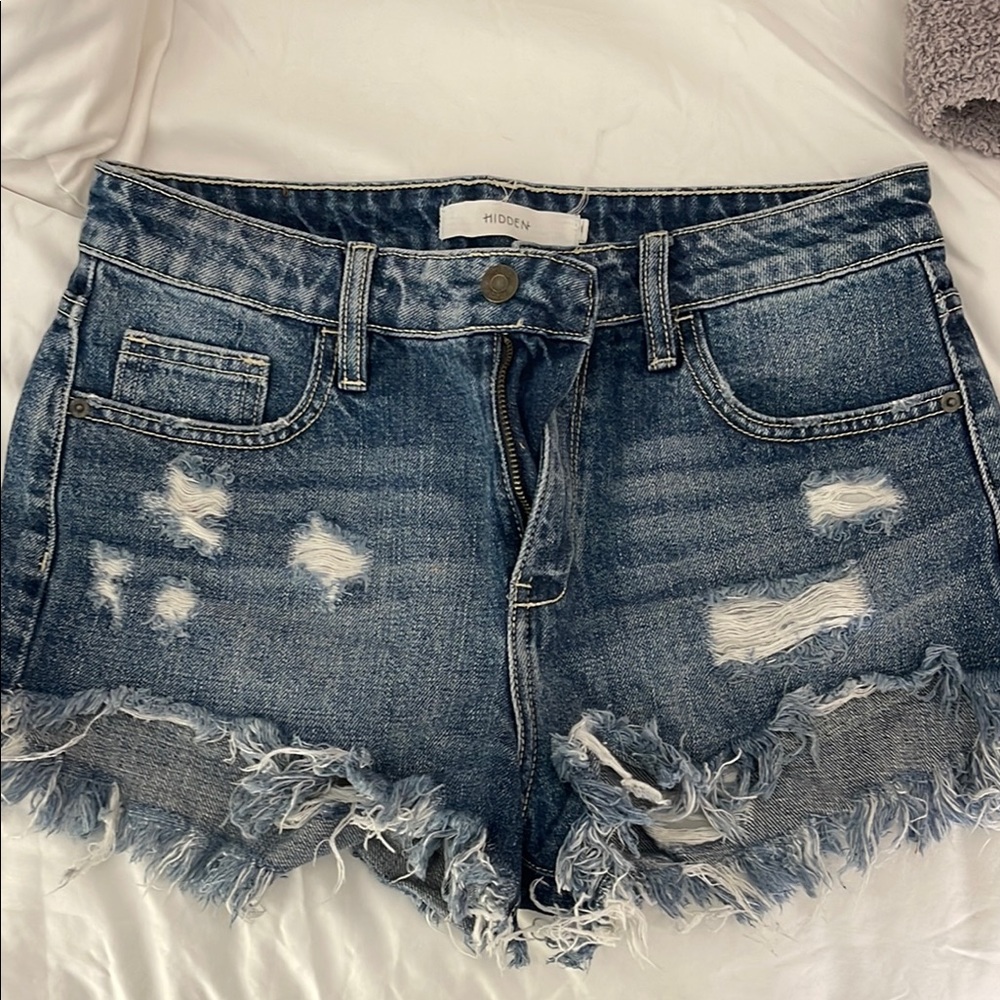 Women's Distressed Denim Shorts - Blue